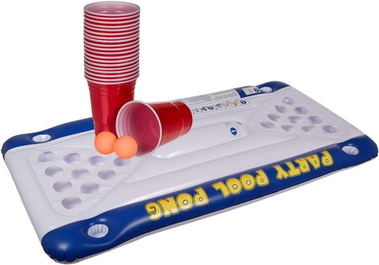 Out of the Blue 91/4025 - luchtmatras, Pool Pong Game, ca. 152 x 76 x 15 cm, inclusief 20 kunststof bekers en 2 ping - pong ballen, in geschenkdoos - happygetfit.com