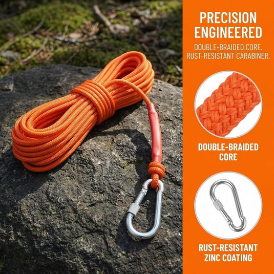 Outdoor touw 20 m x 6 mm – gevlochten polypropyleen met karabijnhaak voor camping en vissen - happygetfit.com
