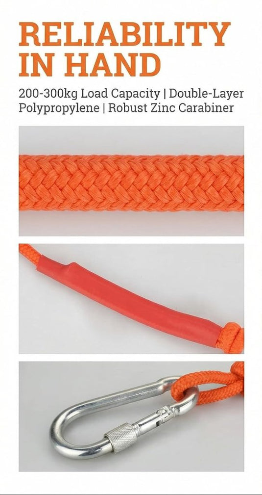 Outdoor touw 20 m x 6 mm – gevlochten polypropyleen met karabijnhaak voor camping en vissen - happygetfit.com