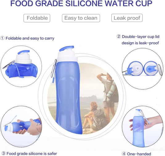 PAPU Lekvrije, ultralichte drinkfles van 500 ml, inklapbare waterflessen, BPA-vrij, fles voor sport, fietsen, fitness, outdooractiviteiten, sportfles (blauw) - happygetfit.com