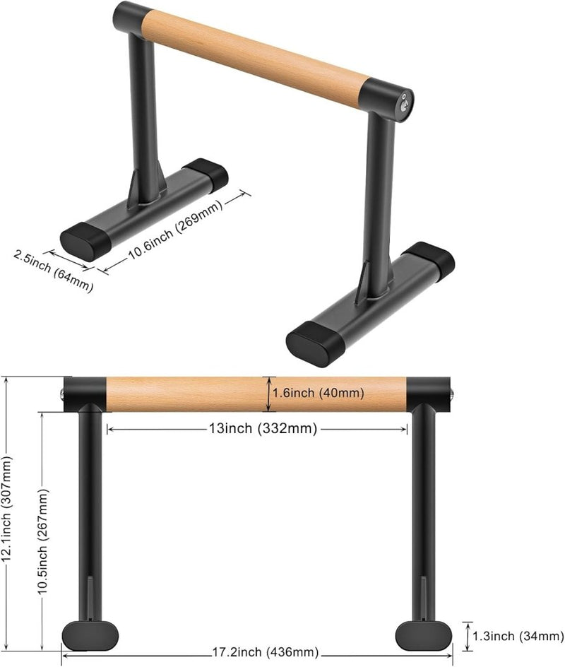 Załaduj obraz do przeglądarki galerii, Parallettes met beukenhouten handgrepen en stalen frame tot 272 kg – push-up bars – calisthenics - happygetfit.com

