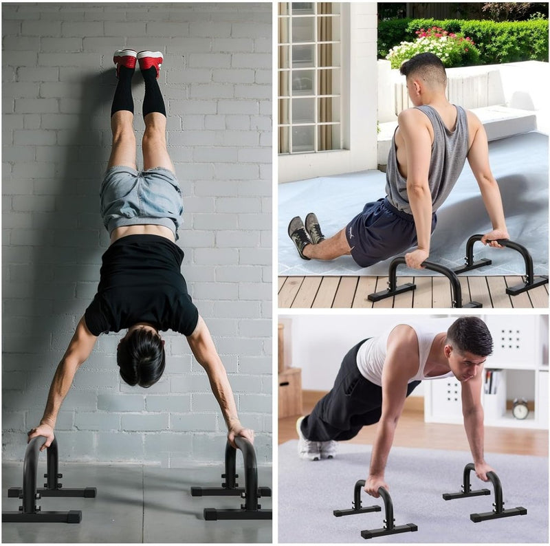 Załaduj obraz do przeglądarki galerii, Parallettes push-up bars van staal met antislip handgrepen tot 300 kg – calisthenics – opdruksteunen - happygetfit.com
