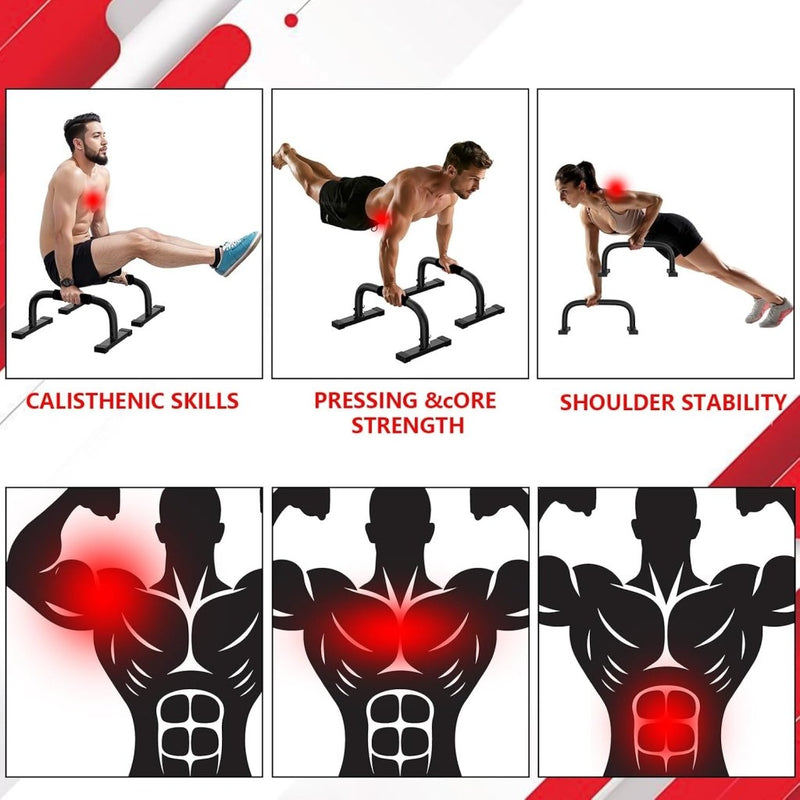 Załaduj obraz do przeglądarki galerii, Parallettes push-up bars van staal met antislip handgrepen tot 300 kg – calisthenics – opdruksteunen - happygetfit.com

