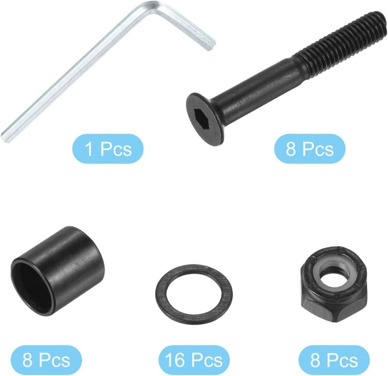 Load image into Gallery viewer, PATIKIL 1.38 Inch Skateboard Hardware Schroeven Bouten Kit, 8 Stks Skate Gereedschap Montage Hex Key Parts met Spacers Washers Moersleutel voor Skateboard Longboard Wiel Accessoires, Zwart - happygetfit.com

