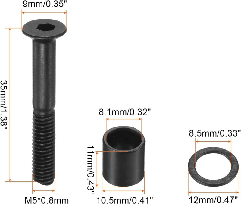 Load image into Gallery viewer, PATIKIL 1.38 Inch Skateboard Hardware Schroeven Bouten Kit, 8 Stks Skate Gereedschap Montage Hex Key Parts met Spacers Washers Moersleutel voor Skateboard Longboard Wiel Accessoires, Zwart - happygetfit.com
