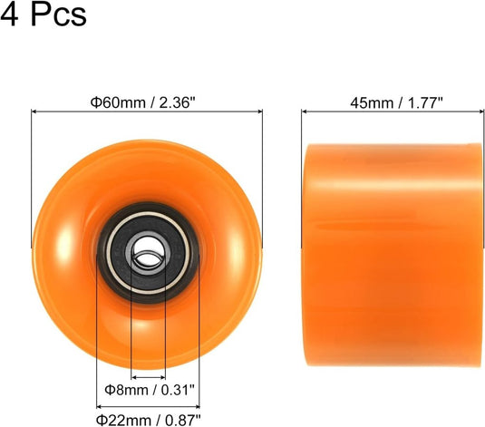 PATIKIL 60mm Longboard Wielen met Lagers ABEC-9, 4 Pack Straat Wielen voor Skateboards Cruiser Wiel Vervanging 80A, Oranje Zwart - happygetfit.com