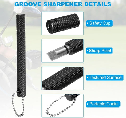 PATIKIL Golfclub groefslijper, golfclubslijpers re-groefgereedschap en reiniger voor mannen U & V-groeven wiggen ijzers genereren optimale rugspin, zwart - happygetfit.com