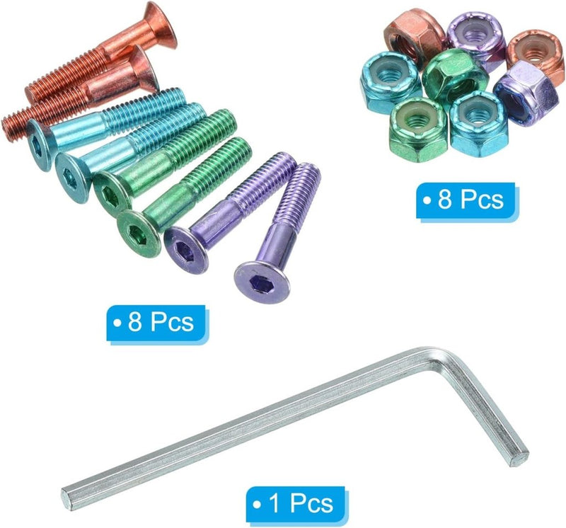 Load image into Gallery viewer, PATIKIL Skateboard Hardware Kit, 1 inch Bevestigingsschroeven Hex Head Bouten Moeren Set met Sleutel voor Longboard Cruiser, Verschillende Kleuren - happygetfit.com
