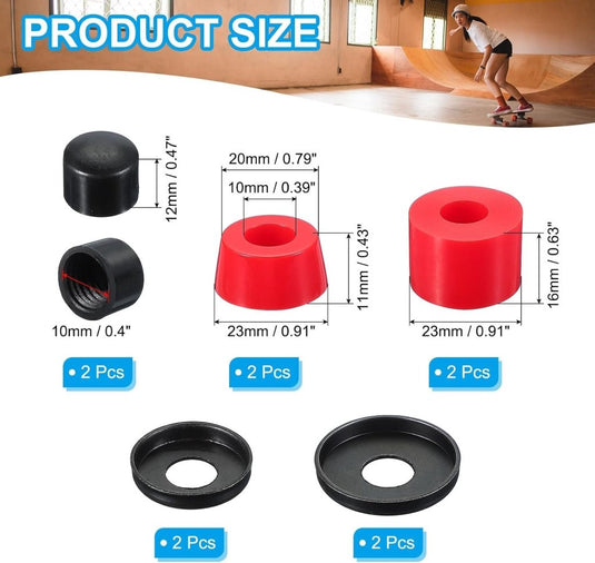 PATIKIL Skateboardbussen, 90A PU Longboard Truck Rebuild Kit Bussen Ringen Pivot Cups voor Outdoor Skateboard Onderdelen, Rood - happygetfit.com