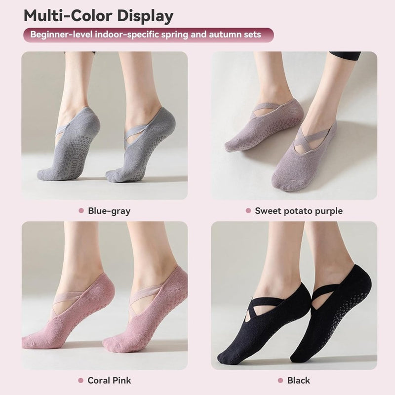 Laden Sie das Bild in Galerie -Viewer, Pilates antislip sokken dames 5 paar met siliconen grip en kruisbanden – yoga sokken – fitness sokken - happygetfit.com

