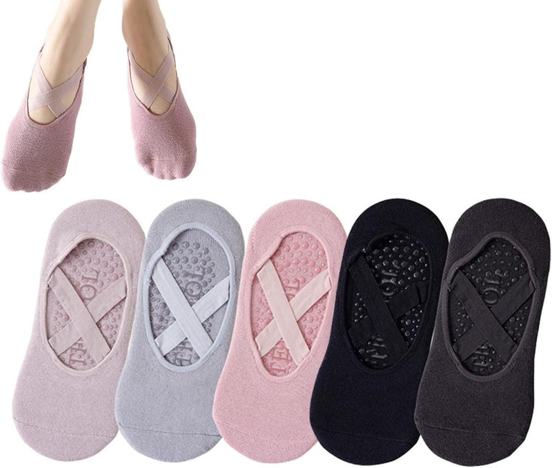 Laden Sie das Bild in Galerie -Viewer, Pilates antislip sokken dames 5 paar met siliconen grip en kruisbanden – yoga sokken – fitness sokken - happygetfit.com

