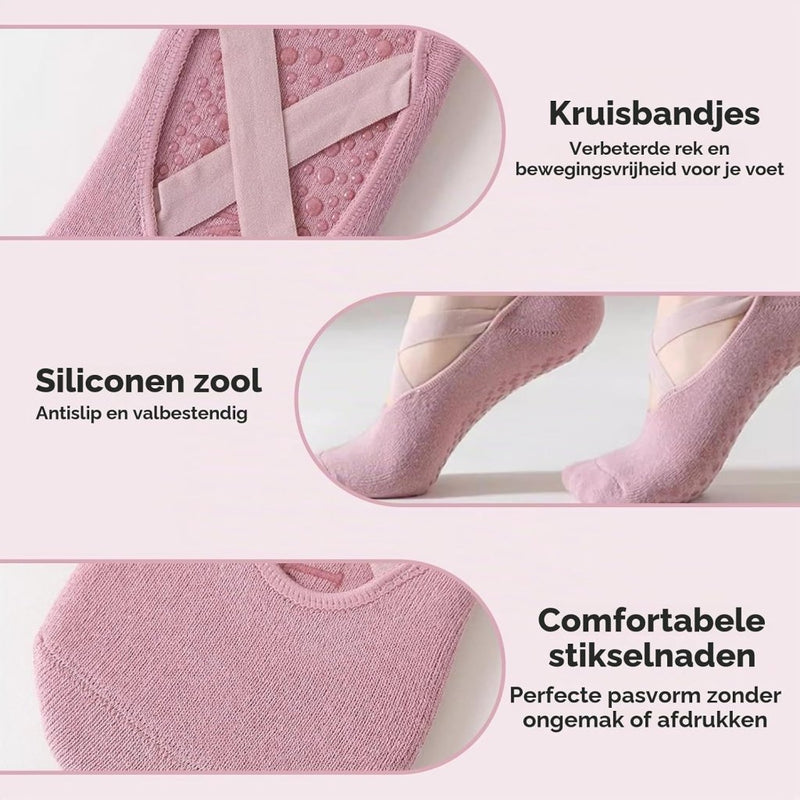 Laden Sie das Bild in Galerie -Viewer, Pilates antislip sokken dames 5 paar met siliconen grip en kruisbanden – yoga sokken – fitness sokken - happygetfit.com
