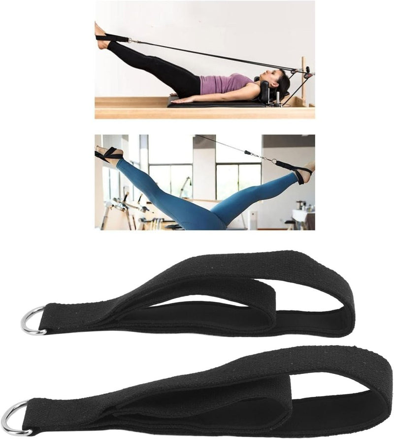Laad afbeelding in Galerijviewer, Pilates dubbele lusbanden 2 stuks met D-ringen en zachte katoenen voering – reformer straps – pilatesaccessoires - happygetfit.com
