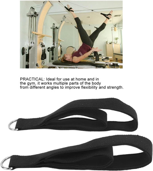 Pilates dubbele lusbanden 2 stuks met D-ringen en zachte katoenen voering – reformer straps – pilatesaccessoires - happygetfit.com