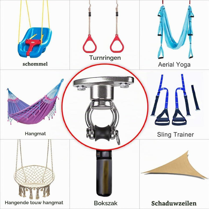 Chargez l'image dans la visionneuse de la galerie, Plafond ophangbeugel van roestvrij staal met gesloten U-ring voor schommels en hangmatten – plafondhaak – bokszakbevestiging - happygetfit.com
