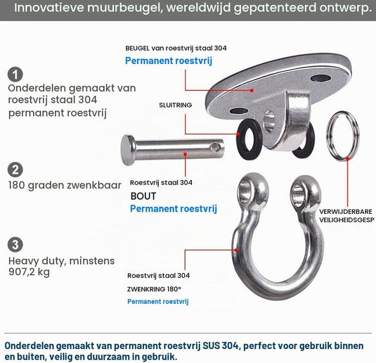 Plafond ophangbeugel van roestvrij staal met gesloten U-ring voor schommels en hangmatten – plafondhaak – bokszakbevestiging - happygetfit.com