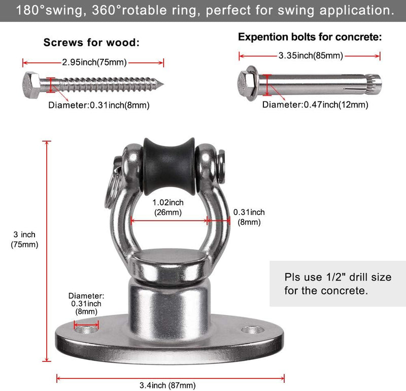 Chargez l'image dans la visionneuse de la galerie, Plafond ophangbeugel van roestvrij staal met gesloten U-ring voor schommels en hangmatten – plafondhaak – bokszakbevestiging - happygetfit.com

