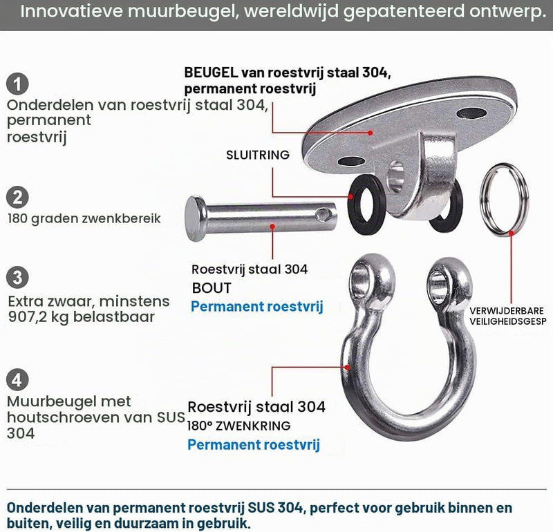 Chargez l'image dans la visionneuse de la galerie, Plafond ophangbeugel van roestvrij staal met gesloten U-ring voor schommels en hangmatten – plafondhaak – bokszakbevestiging - happygetfit.com
