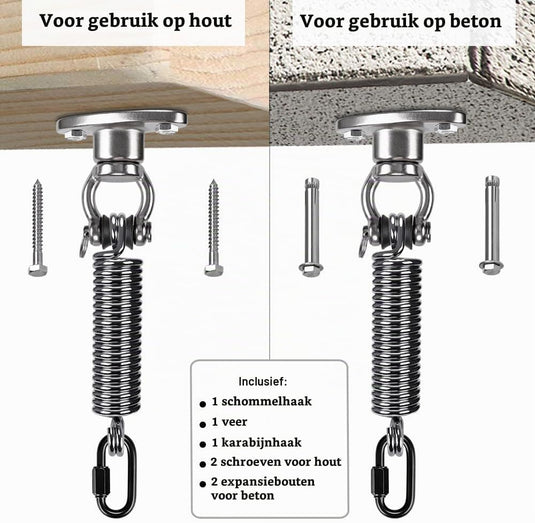 Plafond ophangbeugel van roestvrij staal met gesloten U-ring voor schommels en hangmatten – plafondhaak – bokszakbevestiging - happygetfit.com