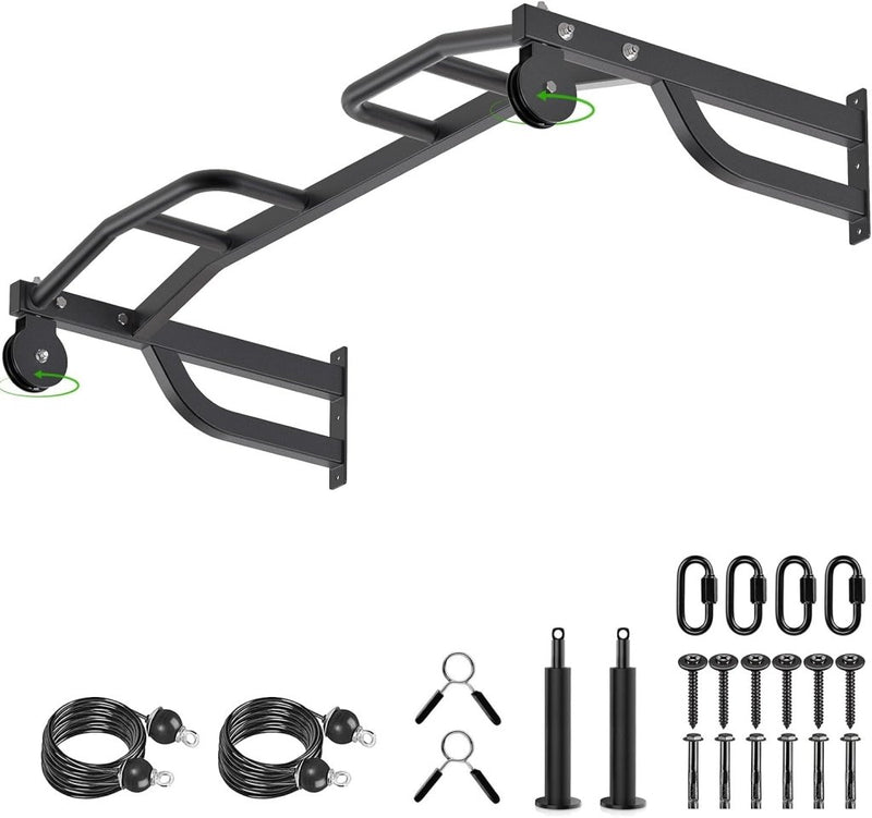 Laad afbeelding in Galerijviewer, Plafondgemonteerde optrekstang met katrolsysteem en meerdere gripposities – pull-up bar – kabeltrainer - happygetfit.com
