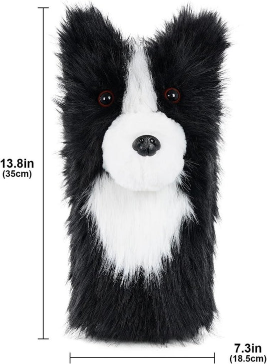 Pluche golfclubhoes met border collie hondenontwerp voor drivers tot 460cc – hondenheadcover – golfcadeau - happygetfit.com