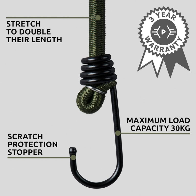 Load image into Gallery viewer, Pluvios - 12" (30CM) Bungee Cords with Hooks Heavy Duty Outdoor - 10 Pack – Choice of Sizes - Multi-Purpose Elastic Bungee Straps for Luggage, Camping - Weatherproof &amp; UV - happygetfit.com
