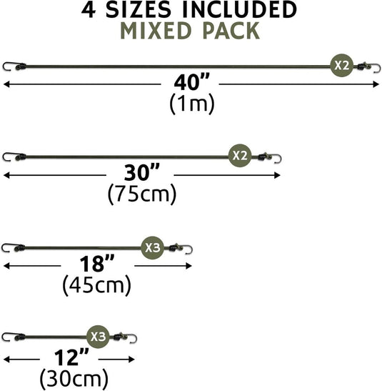 Pluvios Robuuste snelbinders met haken, 10 stuks, maat naar keuze, elastische multifunctionele rubberen spanbanden voor bagage, dakdragers, camping, weerbestendig, UV-bestendige snelbinder, 30 cm - happygetfit.com