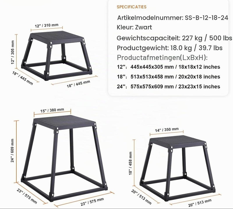 Laad afbeelding in Galerijviewer, Plyo box set 3 stuks 30 46 en 61 cm van staal tot 227 kg – jump box – plyometrische training - happygetfit.com
