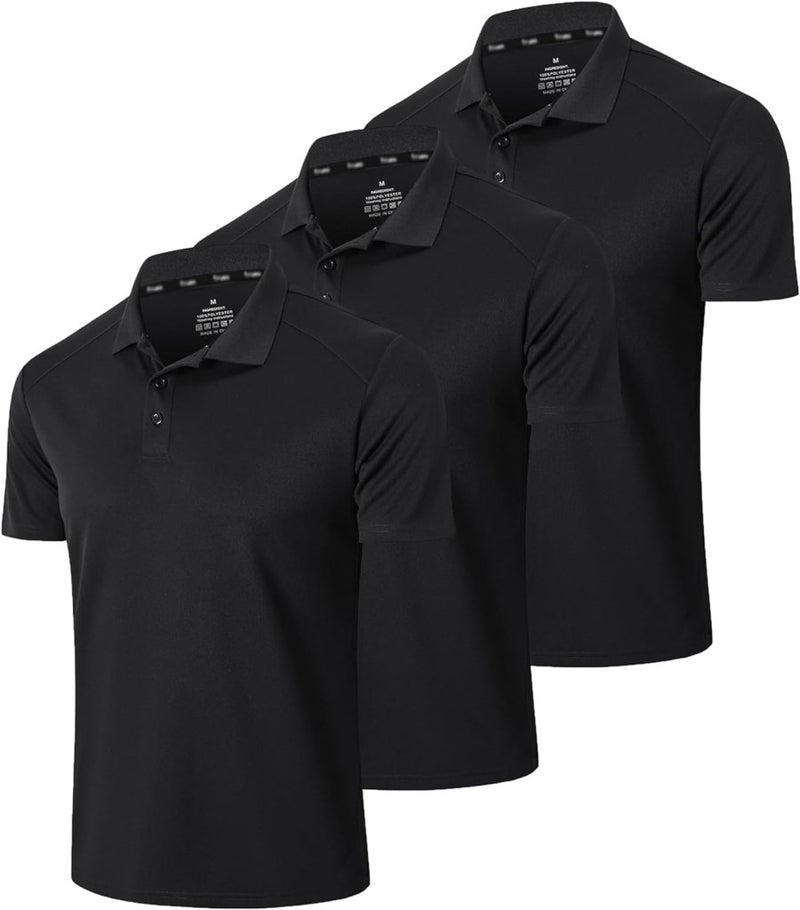 Laad afbeelding in Galerijviewer, Poloshirts voor heren, 3-pack, met korte mouwen, Dry Fit, lichtgewicht, golf, casual, kraag, tops, luchtdoorlatend, vochtabsorberend, werk, shirts - happygetfit.com
