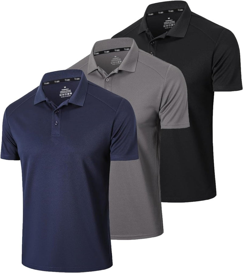 Load image into Gallery viewer, Poloshirts voor heren, 3-pack, met korte mouwen, Dry Fit, lichtgewicht, golf, casual, kraag, tops, luchtdoorlatend, vochtabsorberend, werk, shirts - happygetfit.com
