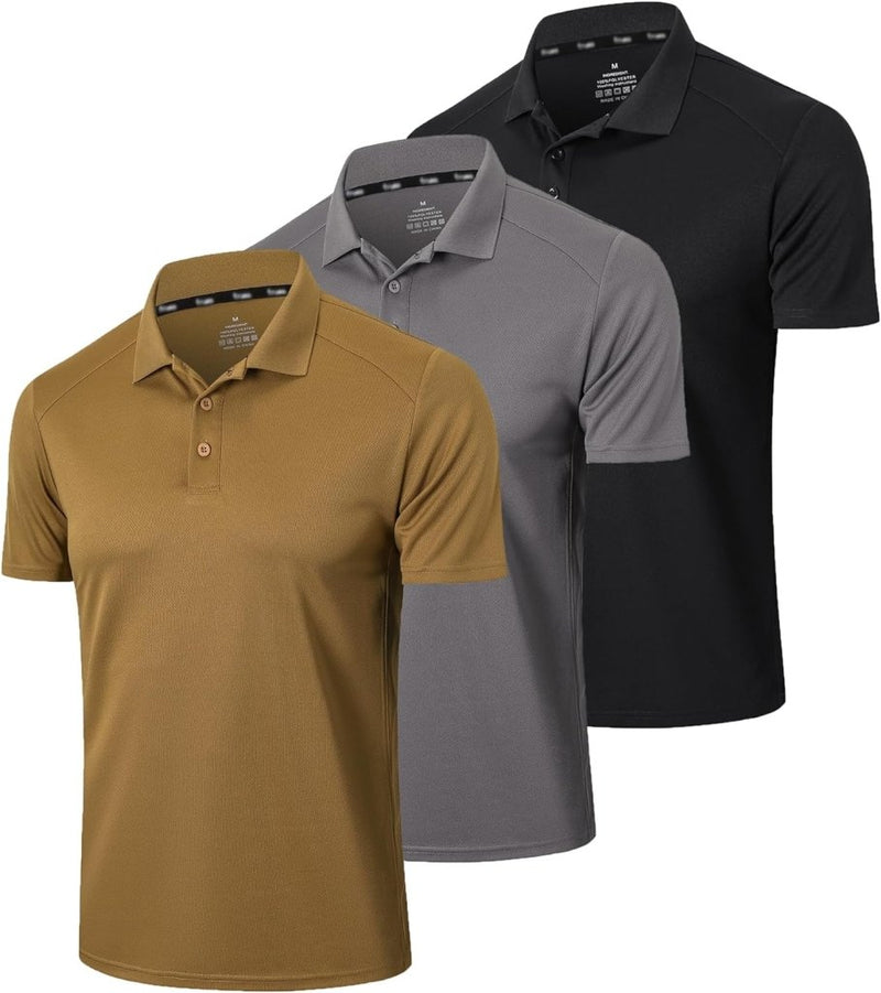 Laad afbeelding in Galerijviewer, Poloshirts voor heren, 3-pack, met korte mouwen, Dry Fit, lichtgewicht, golf, casual, kraag, tops, luchtdoorlatend, vochtabsorberend, werk, shirts - happygetfit.com
