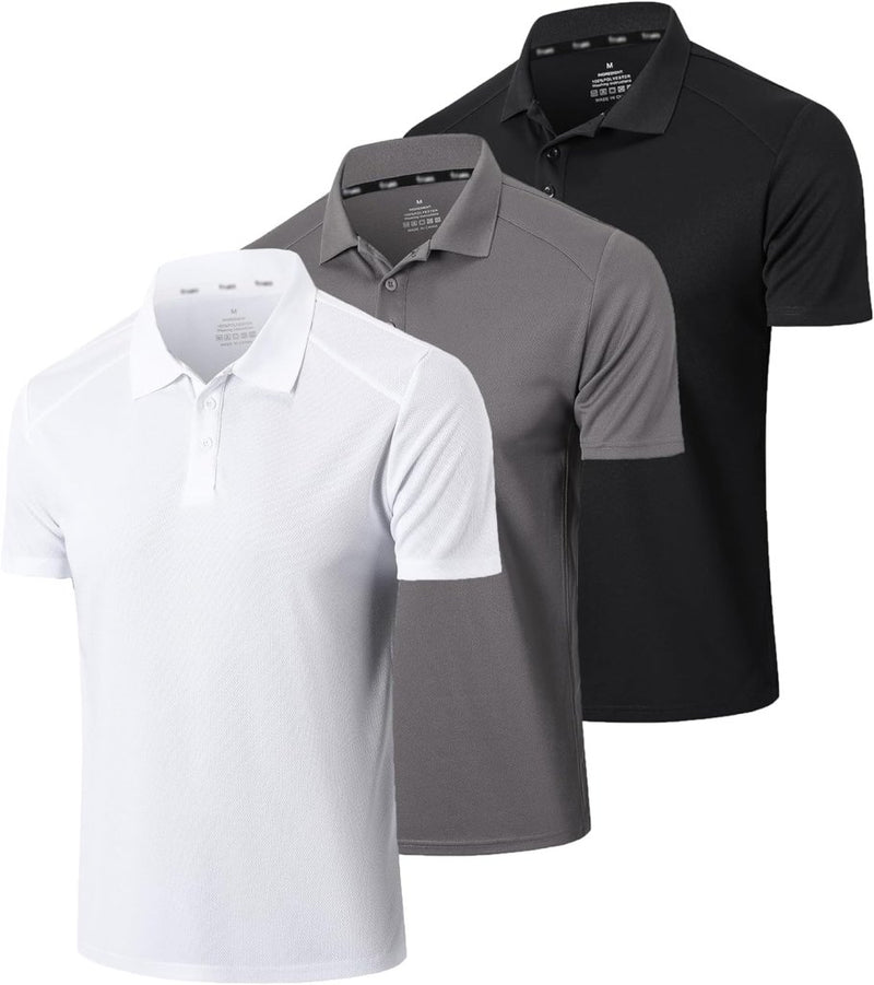 Load image into Gallery viewer, Poloshirts voor heren, 3-pack, met korte mouwen, Dry Fit, lichtgewicht, golf, casual, kraag, tops, luchtdoorlatend, vochtabsorberend, werk, shirts - happygetfit.com
