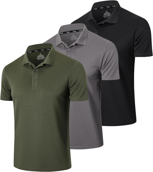 Poloshirts voor heren, 3-pack, met korte mouwen, Dry Fit, lichtgewicht, golf, casual, kraag, tops, luchtdoorlatend, vochtabsorberend, werk, shirts - happygetfit.com