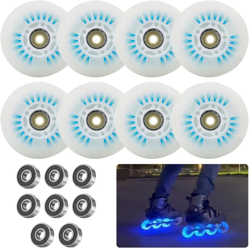 Load image into Gallery viewer, PORFOYO Inline skate-wielen, 76mm Lichtgevende rolschaatsen wielen 8 stuks, Inline skate onderdelen wielen met kogellagers, universele PU-wielen voor alle soorten rolschaatsen (76MM) - happygetfit.com
