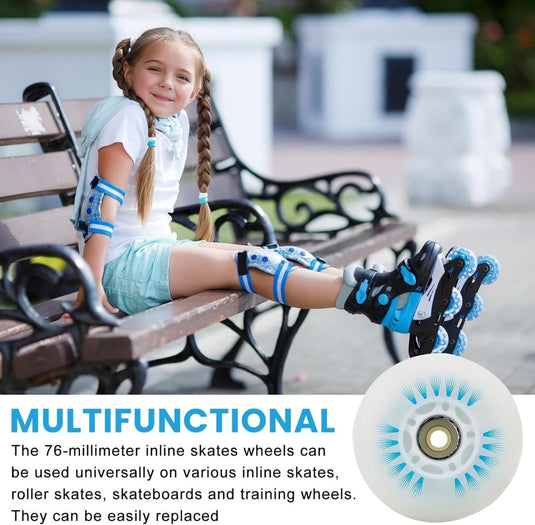 PORFOYO Inline skate-wielen, 76mm Lichtgevende rolschaatsen wielen 8 stuks, Inline skate onderdelen wielen met kogellagers, universele PU-wielen voor alle soorten rolschaatsen (76MM) - happygetfit.com