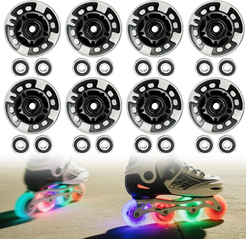 Load image into Gallery viewer, PORFOYO Inline skate wielen, 8 stuks lichtgevende rolschaatsen, wielen 76 mm, inline skate onderdelen, wielen met kogellagers, universele PU-wielen voor alle soorten rolschaatsen (76 mm) - happygetfit.com
