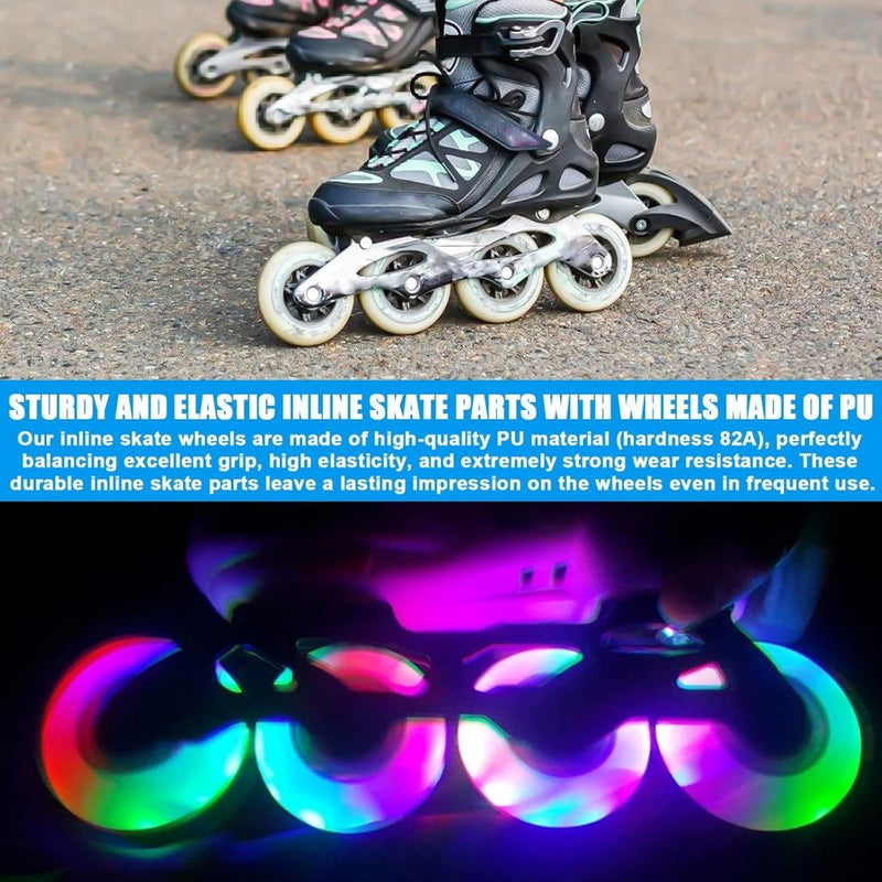 Load image into Gallery viewer, PORFOYO Inline skate wielen, 8 stuks lichtgevende rolschaatsen, wielen 76 mm, inline skate onderdelen, wielen met kogellagers, universele PU-wielen voor alle soorten rolschaatsen (76 mm) - happygetfit.com
