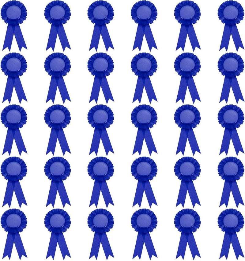 Chargez l'image dans la visionneuse de la galerie, Prijslinten 30 stuks 15,5 x 8 cm blauw met speld – blanco rozetlinten – award ribbons voor wedstrijden en prijsuitreikingen - happygetfit.com
