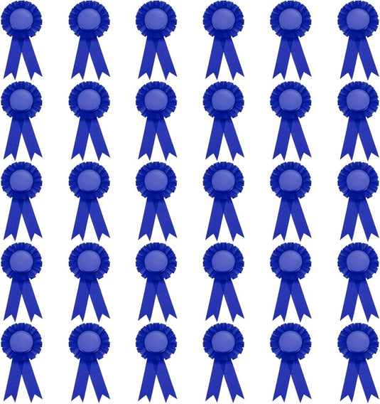 Prijslinten 30 stuks 15,5 x 8 cm blauw met speld – blanco rozetlinten – award ribbons voor wedstrijden en prijsuitreikingen - happygetfit.com