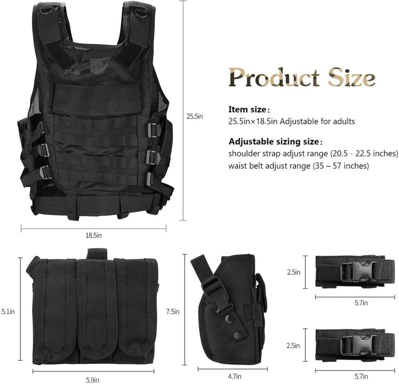 Laad afbeelding in Galerijviewer, ProCase Tactical Vest Molle Vest for Man Women Youth, Breathable Tactical Vest with Numerous Pouches - Combat Training Vest –Black, 600D Polyester - happygetfit.com
