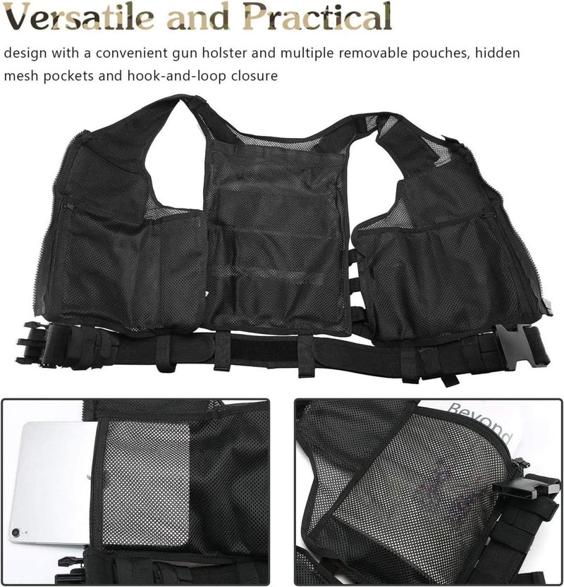 Laad afbeelding in Galerijviewer, ProCase Tactical Vest Molle Vest for Man Women Youth, Breathable Tactical Vest with Numerous Pouches - Combat Training Vest –Black, 600D Polyester - happygetfit.com
