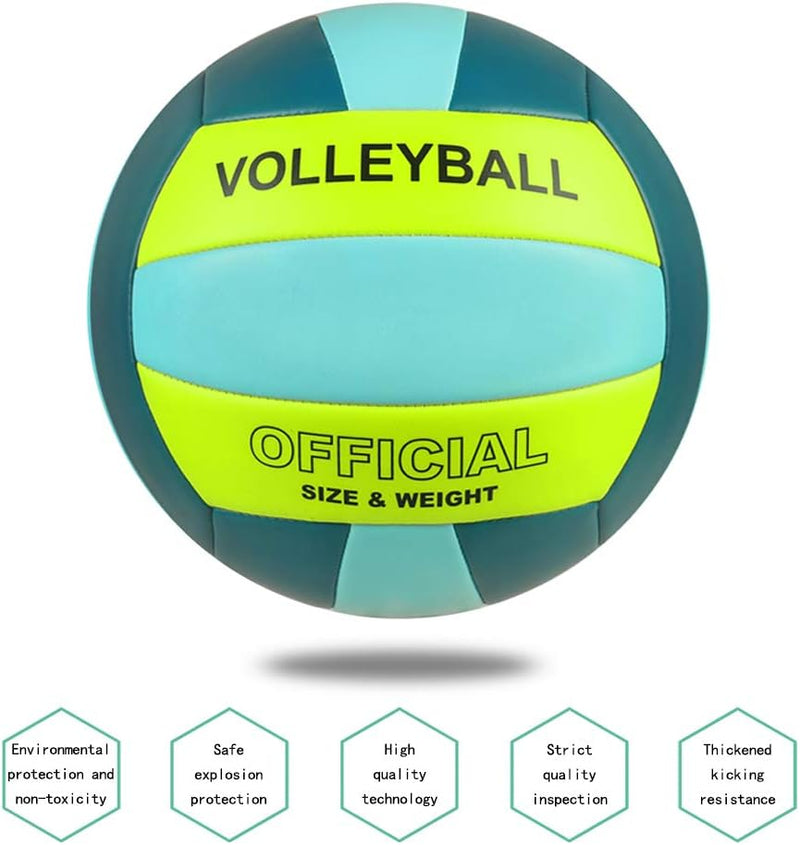 Laad afbeelding in Galerijviewer, De &quot;Verbeter je spel met onze professionele maat 5 volleybal&quot; is een neongeel en blauwgroene volleybal van PU-leer in officiële maat. De volleybal is milieuvriendelijk, veilig, heeft een kwaliteitsinspectie en is duurzaam voor een uitzonderlijke speelervaring.
