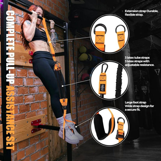 Pull-up assist banden met 3 weerstandsniveaus handgrepen en verstelbare riem – optrekhulp – weerstandsbanden - happygetfit.com