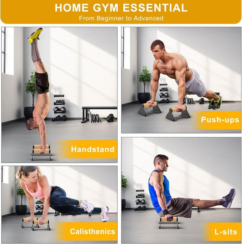 Załaduj obraz do przeglądarki galerii, Push-up bars 2 stuks met ergonomische handgrepen en antislip basis – parallettes – calisthenics - happygetfit.com
