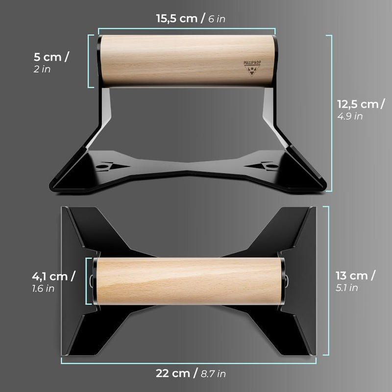 Załaduj obraz do przeglądarki galerii, Push-up bars met houten handgrepen en antislip stalen frame – opdruksteunen – calisthenics - happygetfit.com

