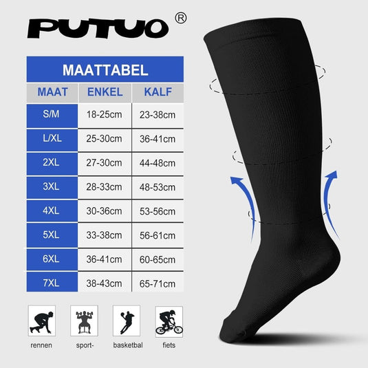 PUTUO Compressiesokken voor Dames en Heren: Compressiesokken Sokken voor Vliegen Atletiek Lopen Reizen Fietsen Sport 1 paar - happygetfit.com