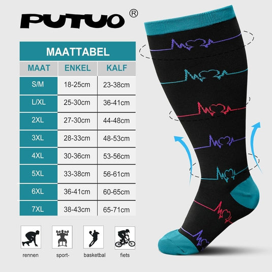 PUTUO Compressiesokken voor Dames en Heren: Compressiesokken Sokken voor Vliegen Atletiek Lopen Reizen Fietsen Sport 1 paar - happygetfit.com