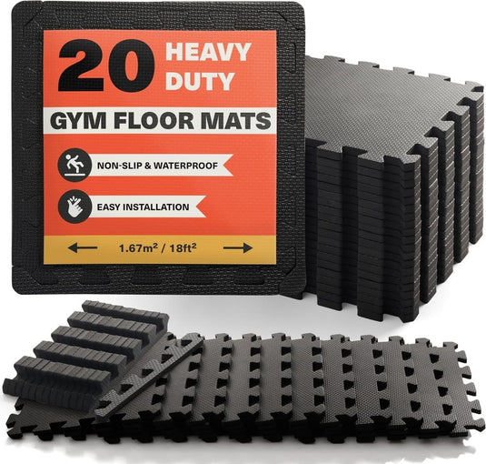 Puzzel vloermatten set van 40 stuks EVA zwart - happygetfit.com