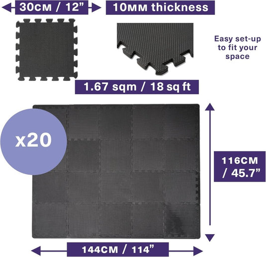 Puzzel vloermatten set van 40 stuks EVA zwart - happygetfit.com