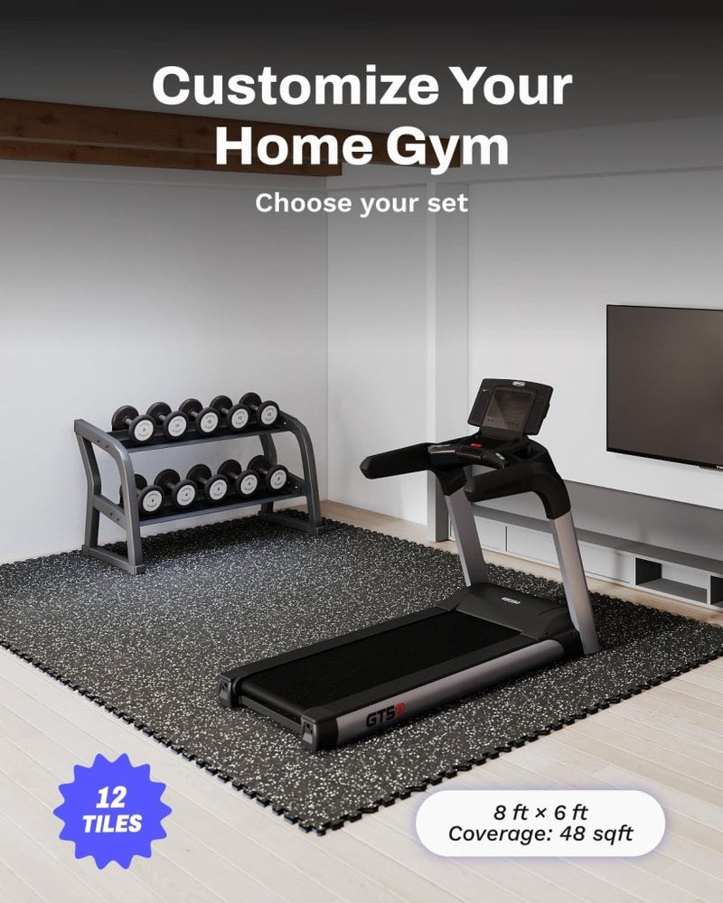 Laden Sie das Bild in Galerie -Viewer, Puzzelmat fitness 12 stuks – 60 x 60 x 1,4 cm – antislip rubber en EVA vloerbescherming voor homegym – zwart/wit - happygetfit.com
